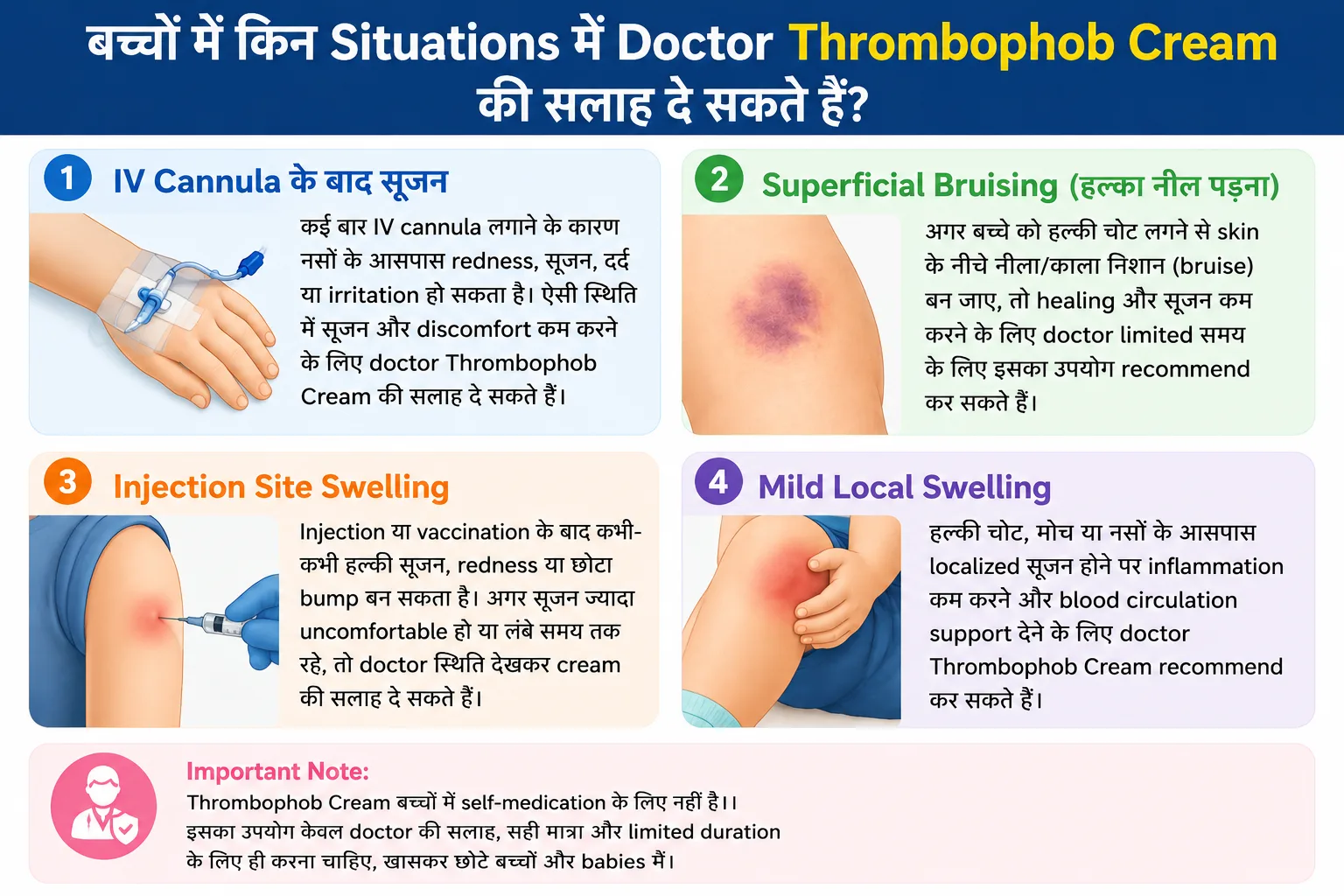 बच्चों में किन situations में doctor Thrombophob Cream की सलाह दे सकते हैं?